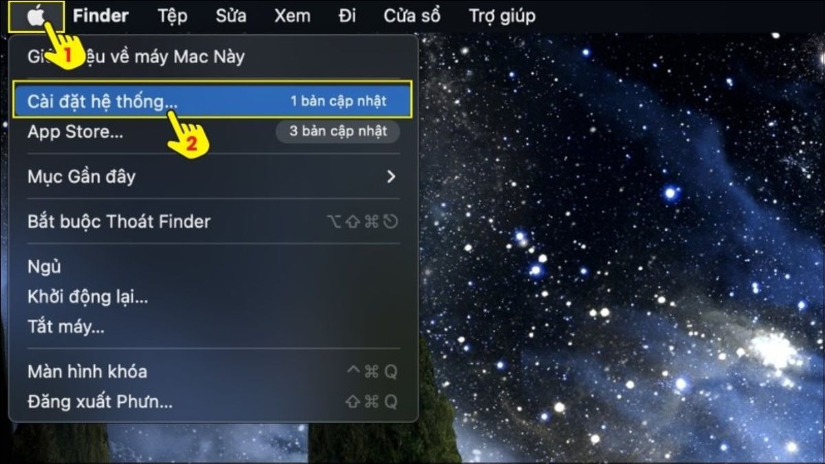 Nhấp vào logo Apple ở góc trái màn hình, chọn Cài đặt hệ thống