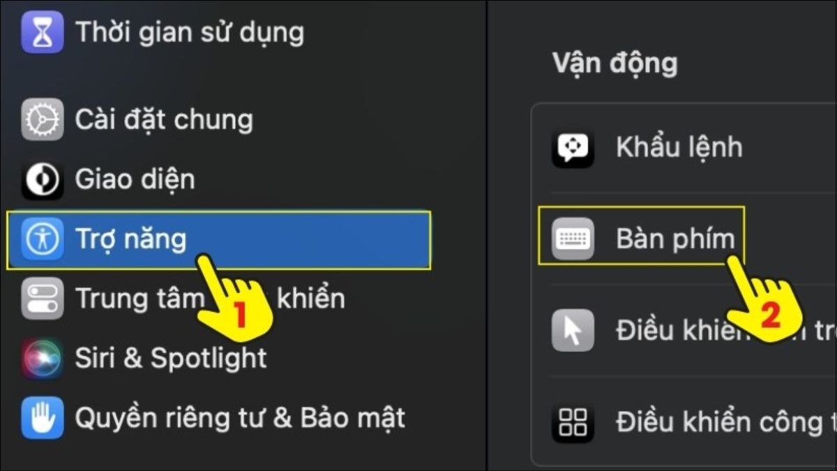 Chọn Trợ năng và nhấp vào Bàn phím