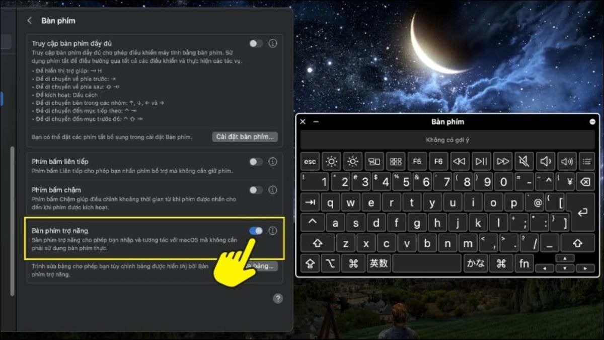 Bật Bàn phím trợ năng bàn phím ảo trên Macbook sẽ xuất hiện