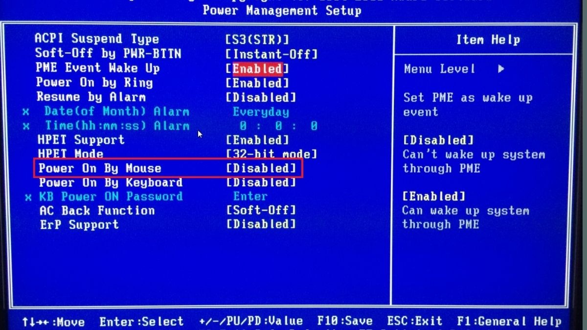 Tìm đến mục Power on by Mouse