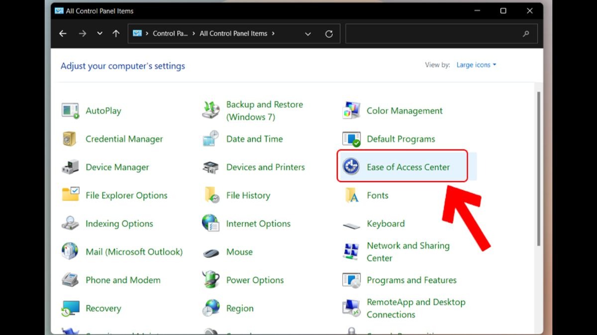 Chọn Ease of Access Center