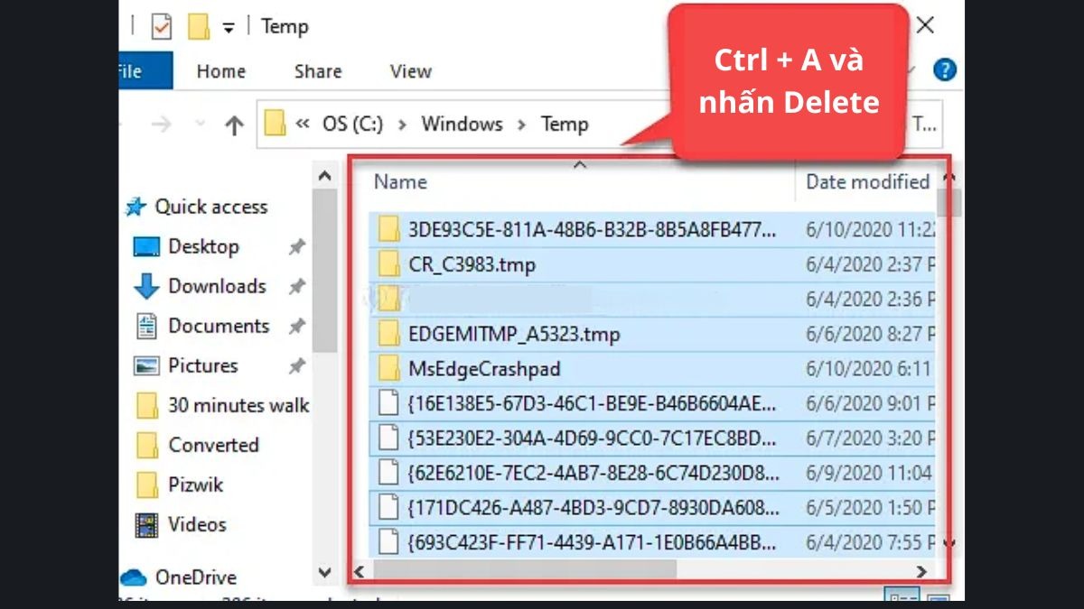 Nhấn nút Delete để xóa