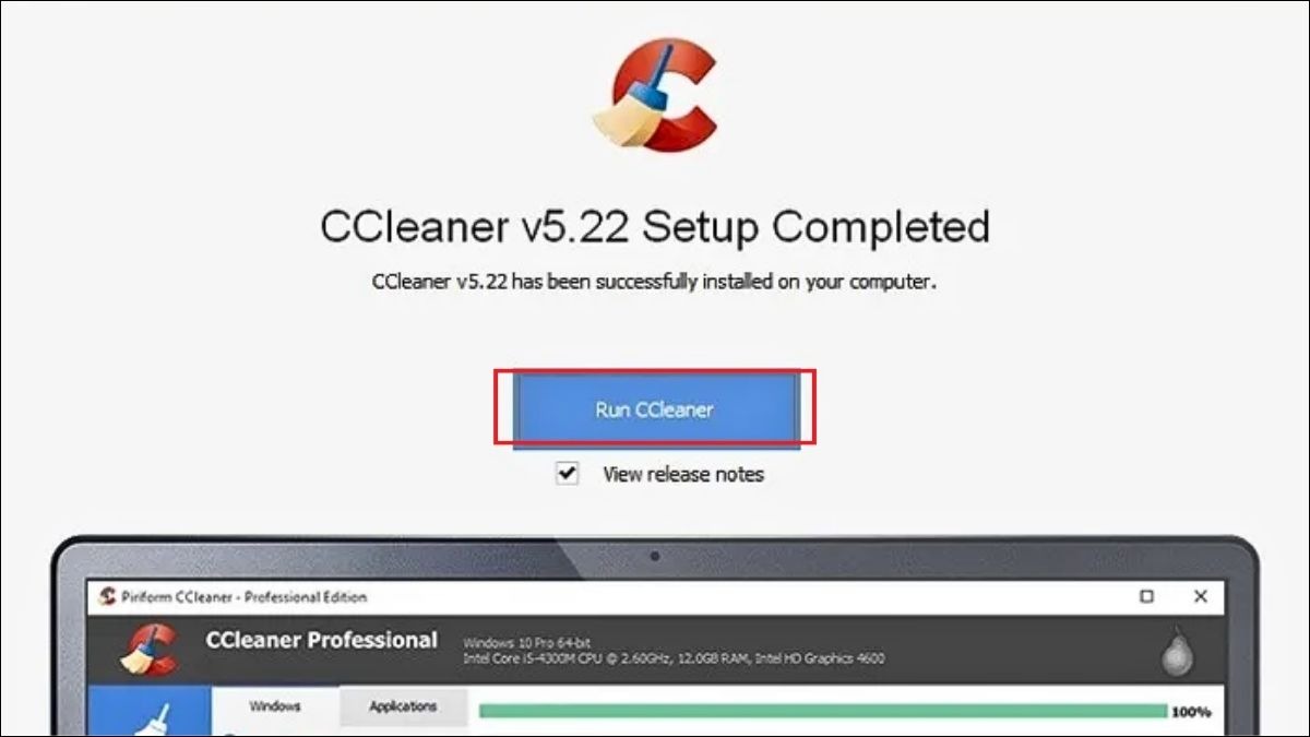 Nhấn Run Ccleaner