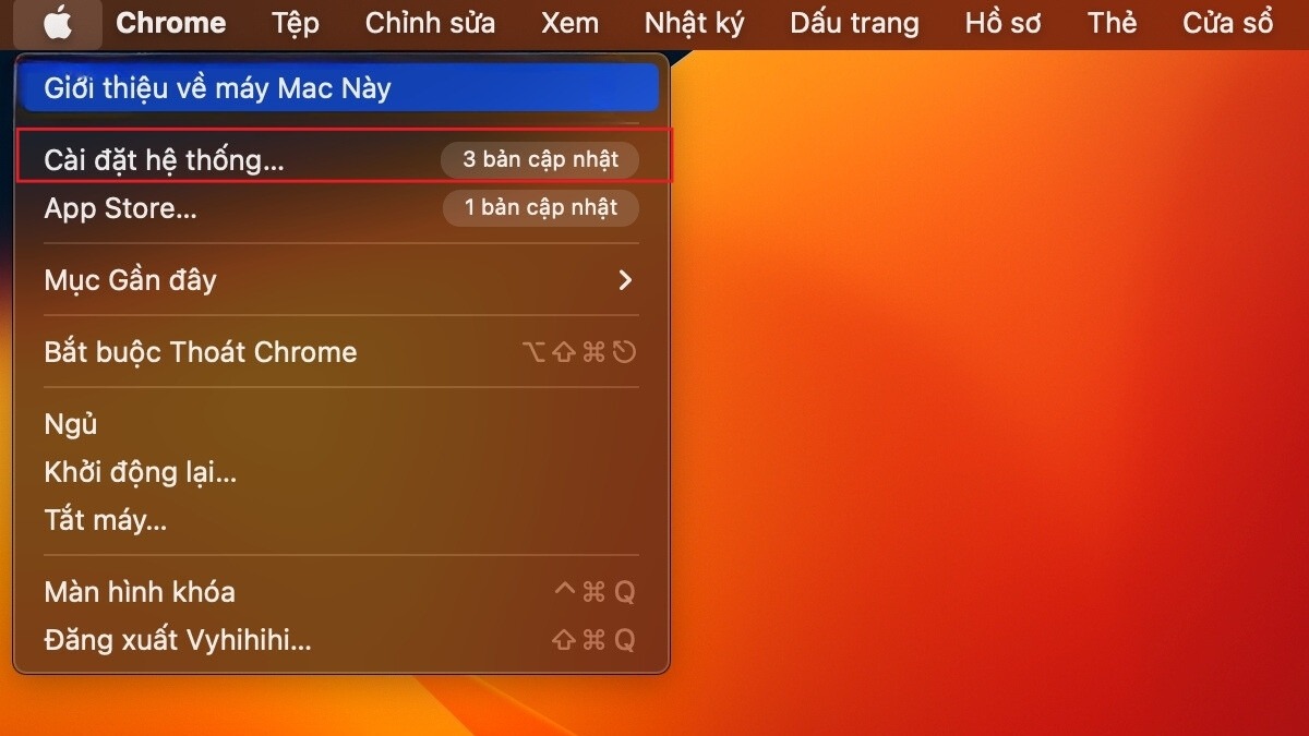 Chọn System Preferences