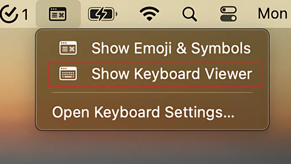 Chọn Show Keyboard Viewer