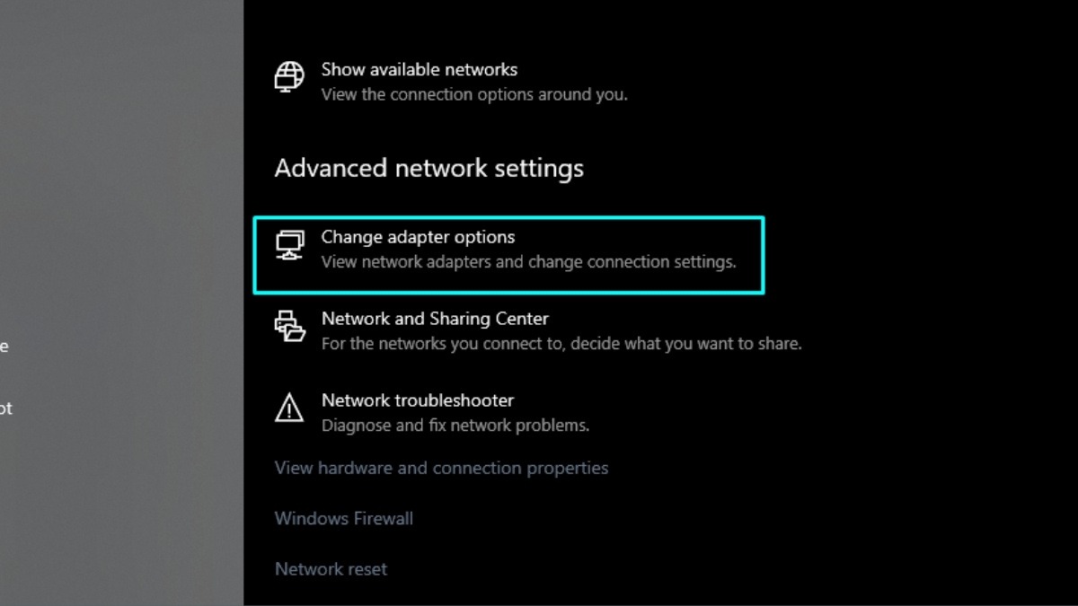 Chọn Change adapter options