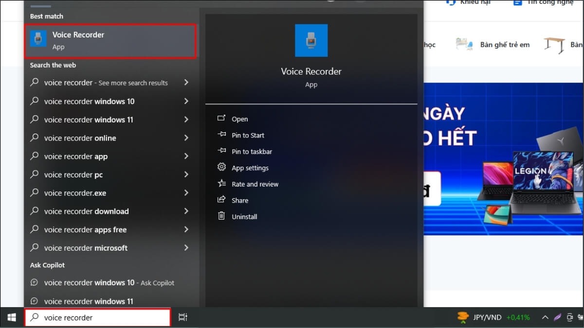Mở Voice Recorder (Ghi âm giọng nói)