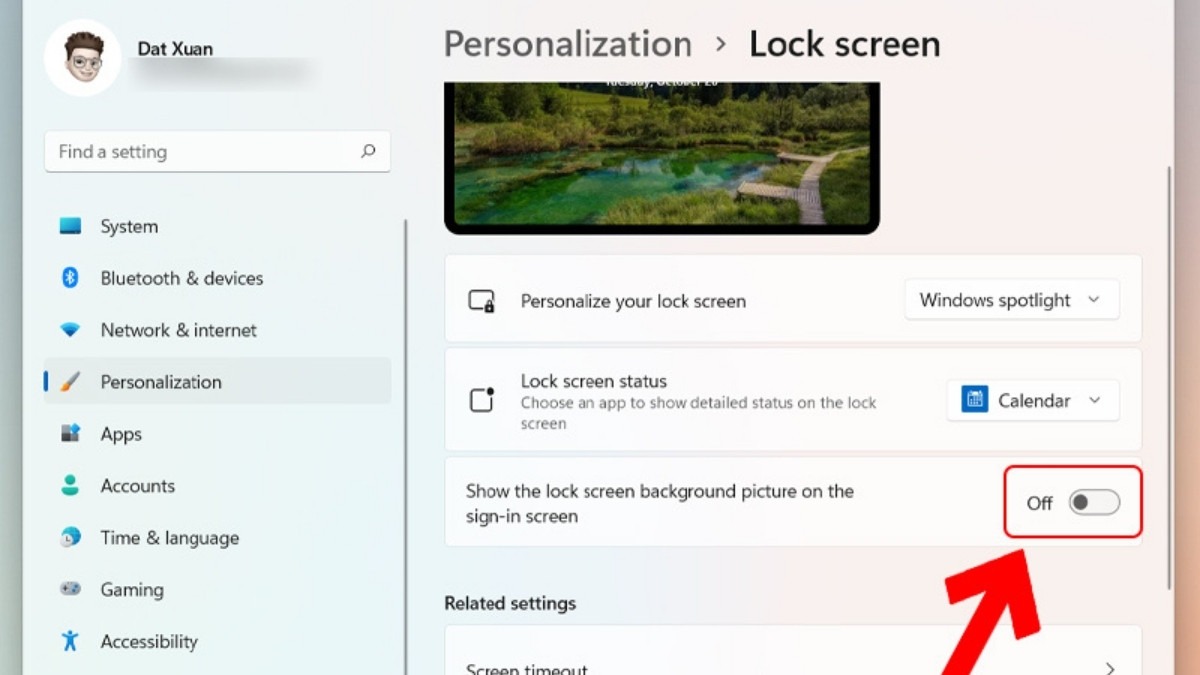 Gạt nút Show the lock screen background picture on the sign-in screen