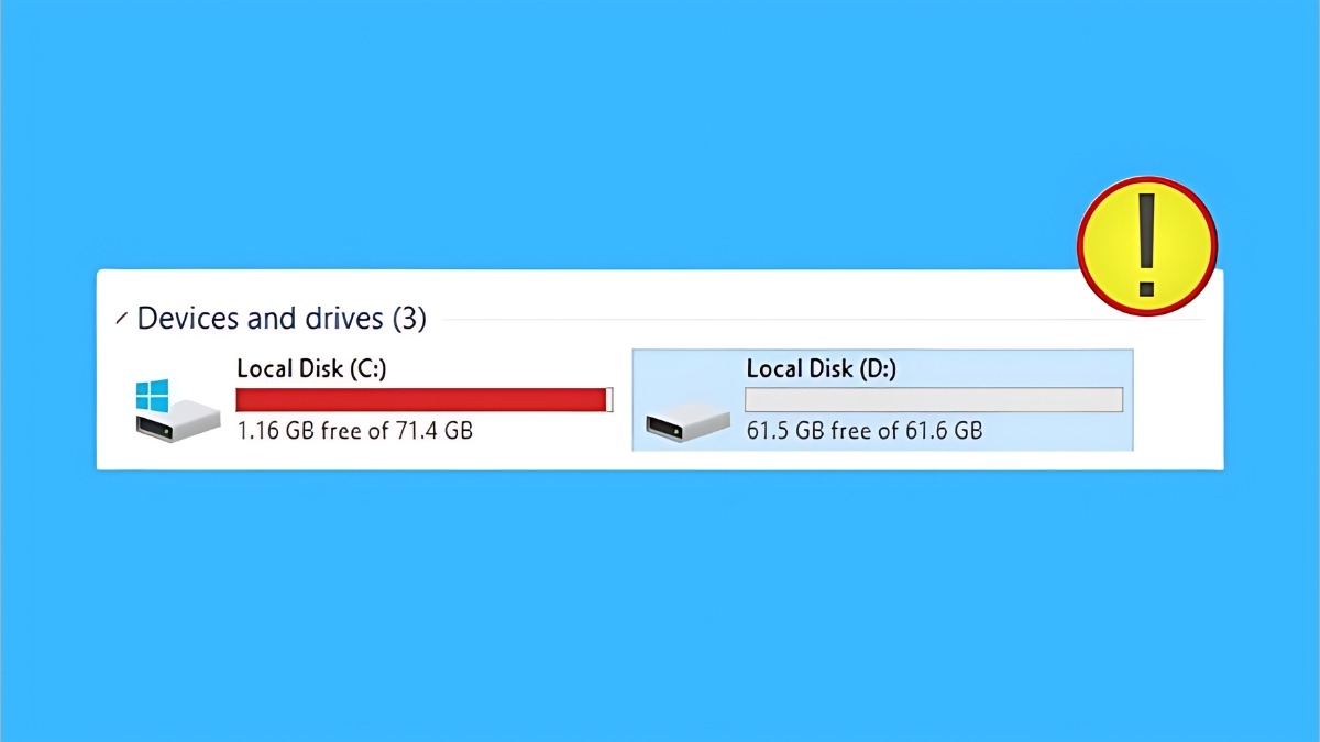 Ổ C chuyển sang màu đỏ trong Disk Management là dấu hiệu cho thấy ổ đĩa sắp đầy