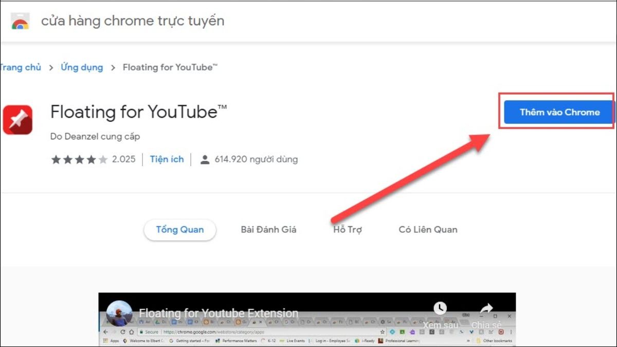 Truy cập Chrome Web Store để thêm tiện ích Floating for Youtube