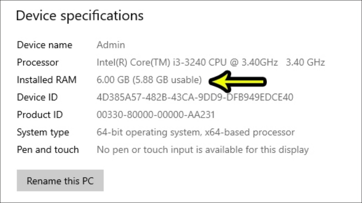 Xem dòng Installed RAM