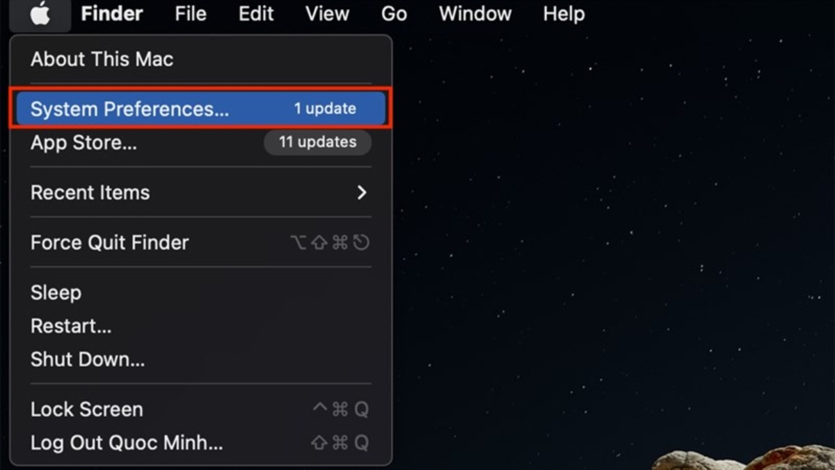 Chọn System Preferences trên Macbook
