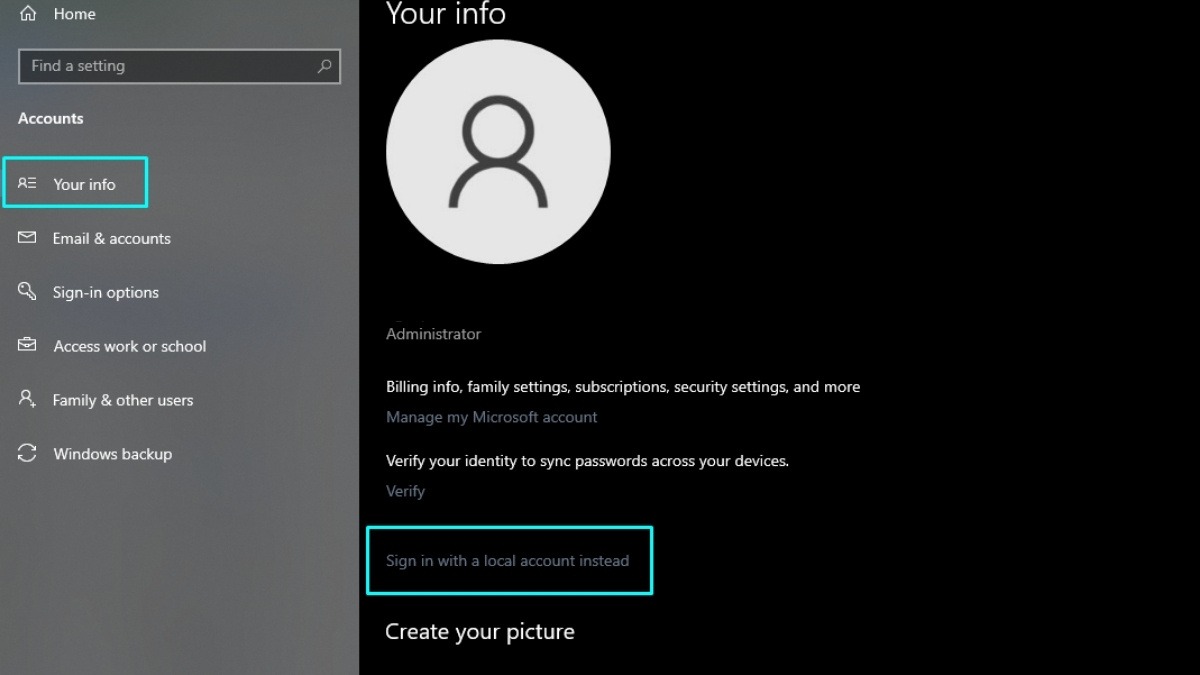 Chọn Sign in with a local account instead