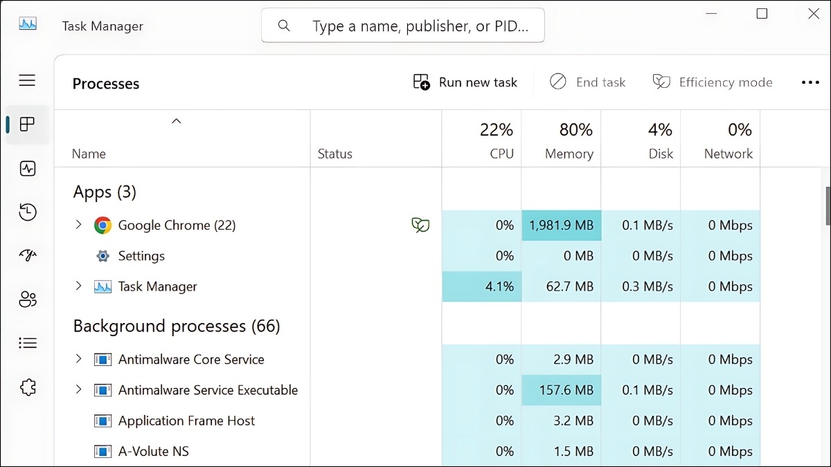 Nhấn Ctrl + Shift + Esc để mở Task Manager