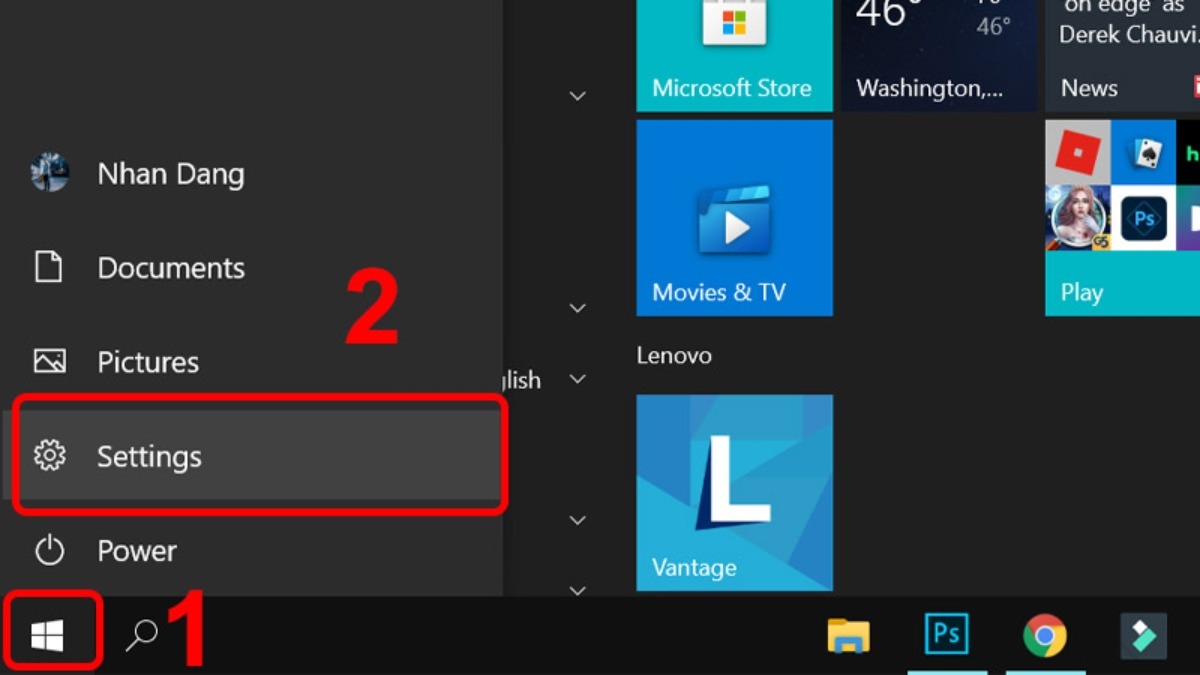Mở Start Menu, chọn Settings