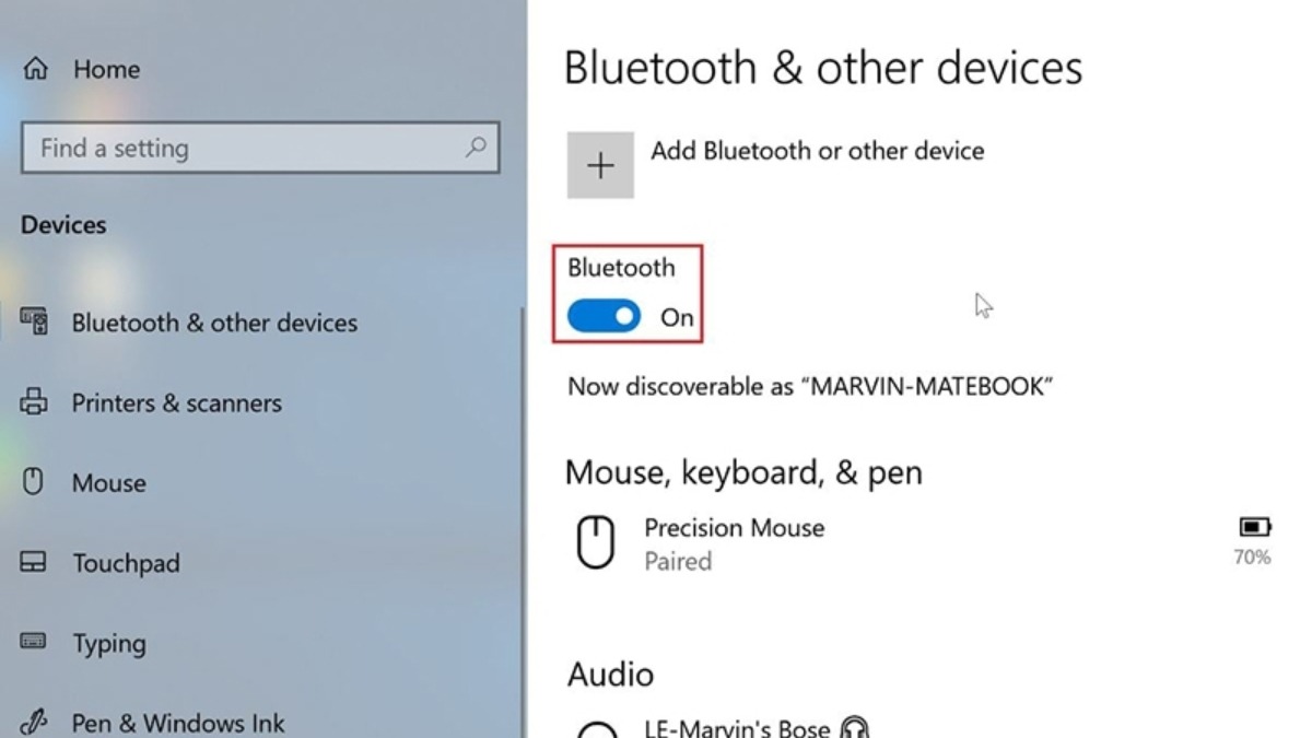 Mở cài đặt Bluetooth