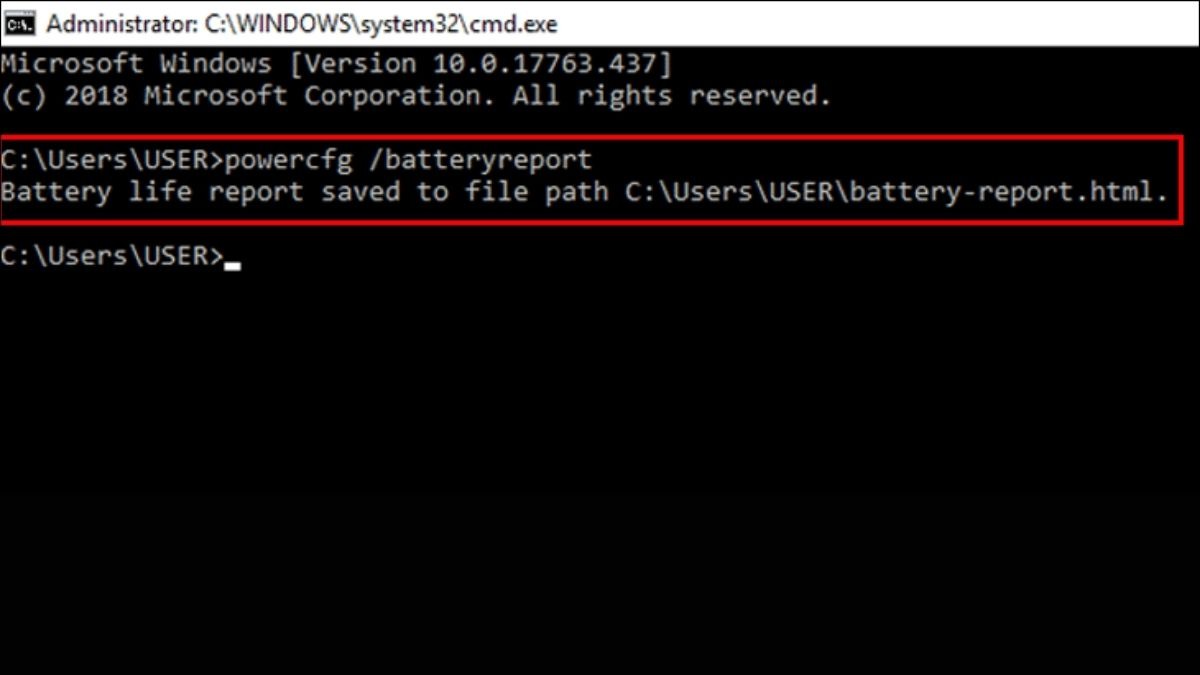 Nhập lệnh powercfg /batteryreport
