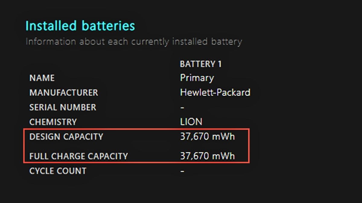 Thông số DESIGN CAPACITY và FULL CHARGE CAPACITY