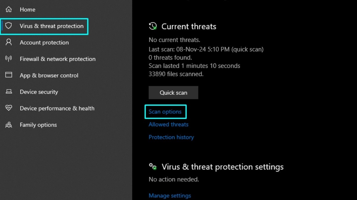 Tại giao diện Windows Security, bạn click vào mục Virus & threat protection