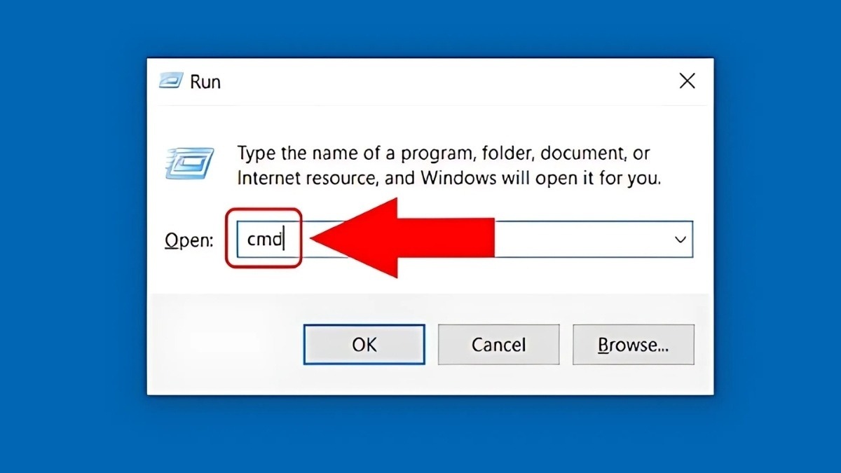 Nhấn tổ hợp phím Windows + R, gõ cmd