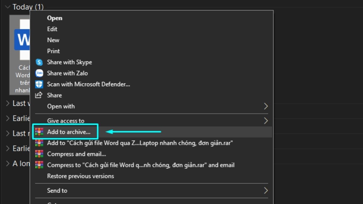 Nén file Word thành định dạng .zip hoặc .rar sẽ giúp giảm kích thước file đáng kể