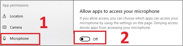 Nhấn vào nút Off ở dưới mục Allow apps to access your microphone