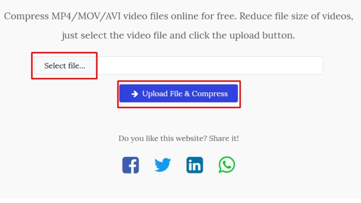 Chọn Upload File & Compress để tải video lên từ laptop