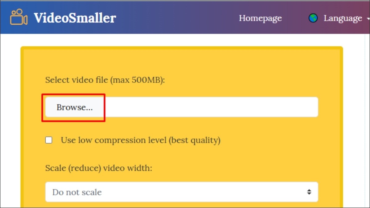Click chuột vào Browse... và chọn video muốn nén từ laptop