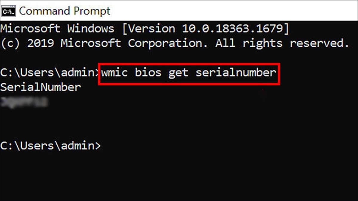 Gõ lệnh wmic bios get serialnumber và nhấn Enter