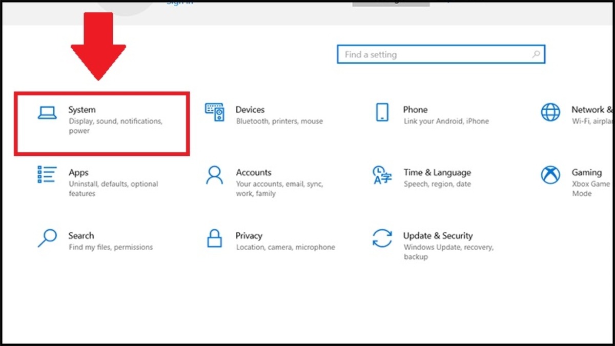 Chọn mục Hệ thống hoặc System