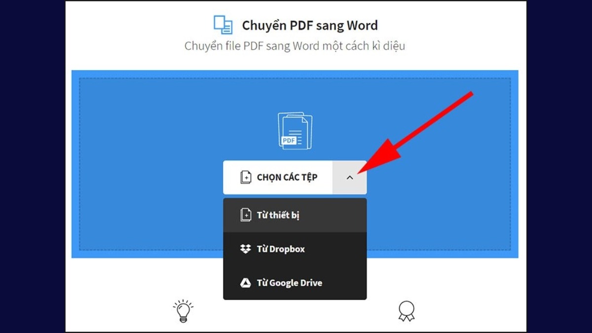 Nhấp vào nút Chọn tệp để tải lên file PDF bạn muốn chuyển đổi