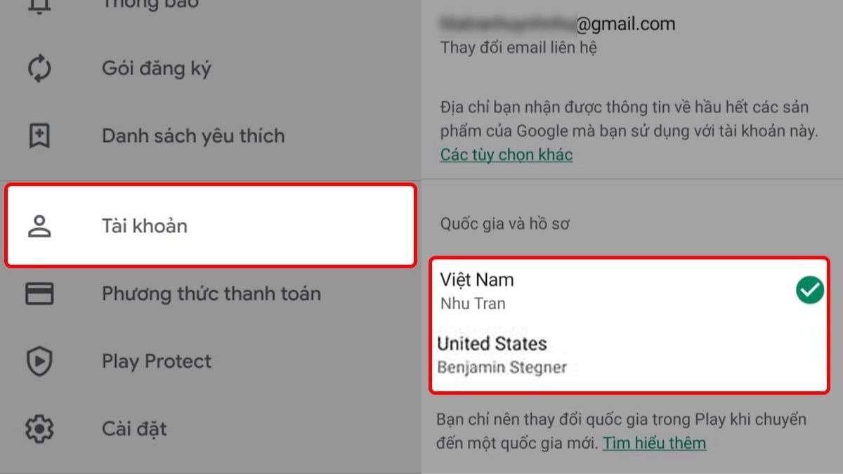 Chọn vùng quốc gia mà bạn muốn 