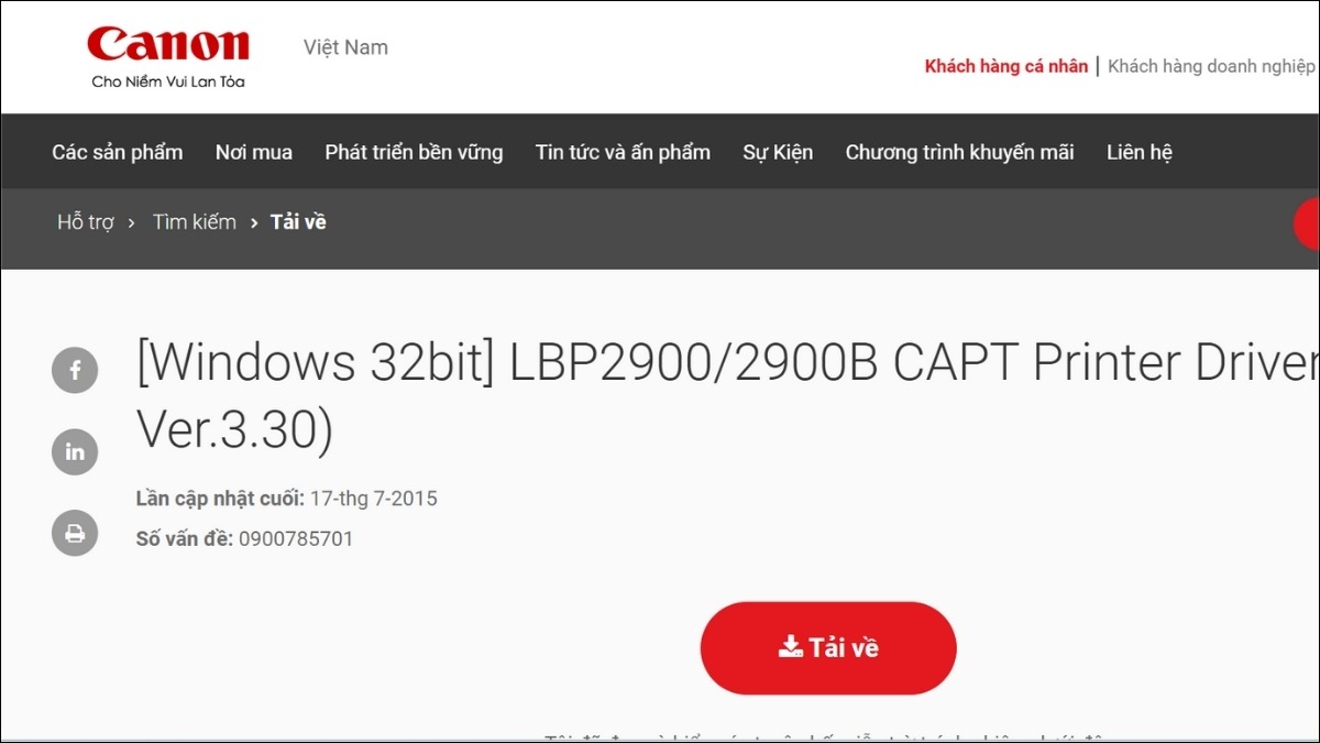 Tải driver máy in Canon 2900