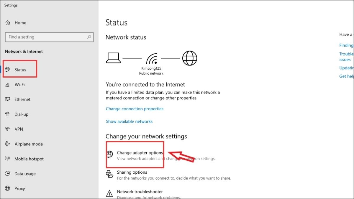 Bạn hãy click vào Change adapter options