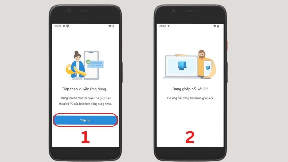 Nhấn Tiếp tục trên điện thoại