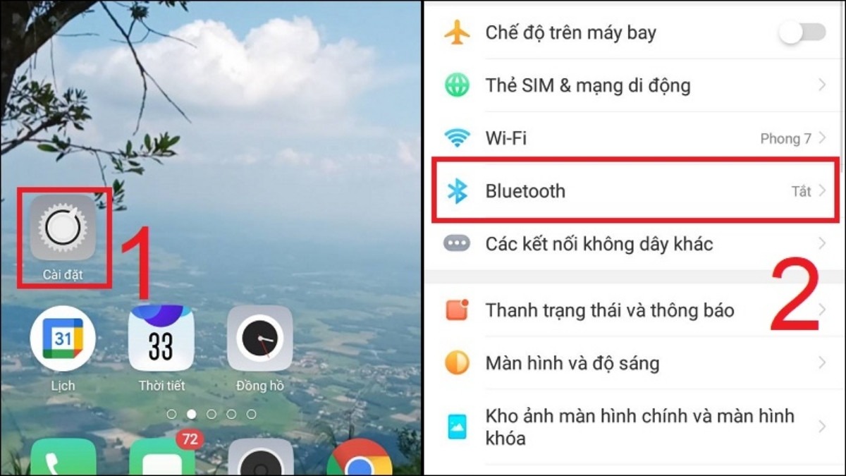 Vào Cài đặt, chọn Bluetooth