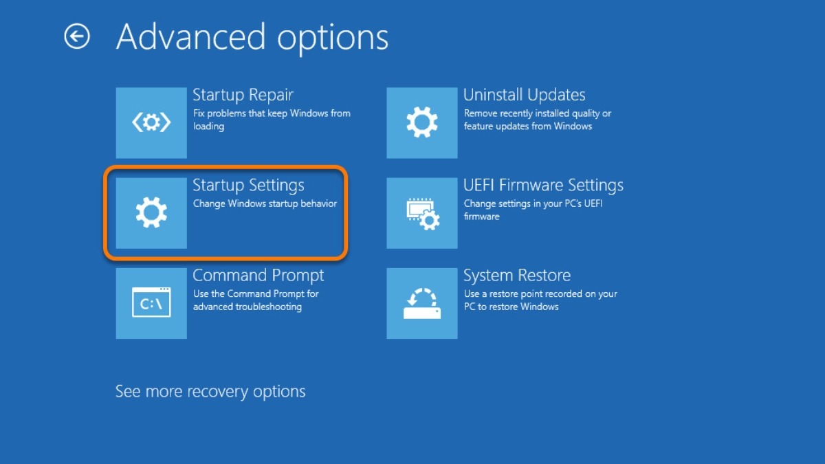 Chọn tiếp Startup Settings