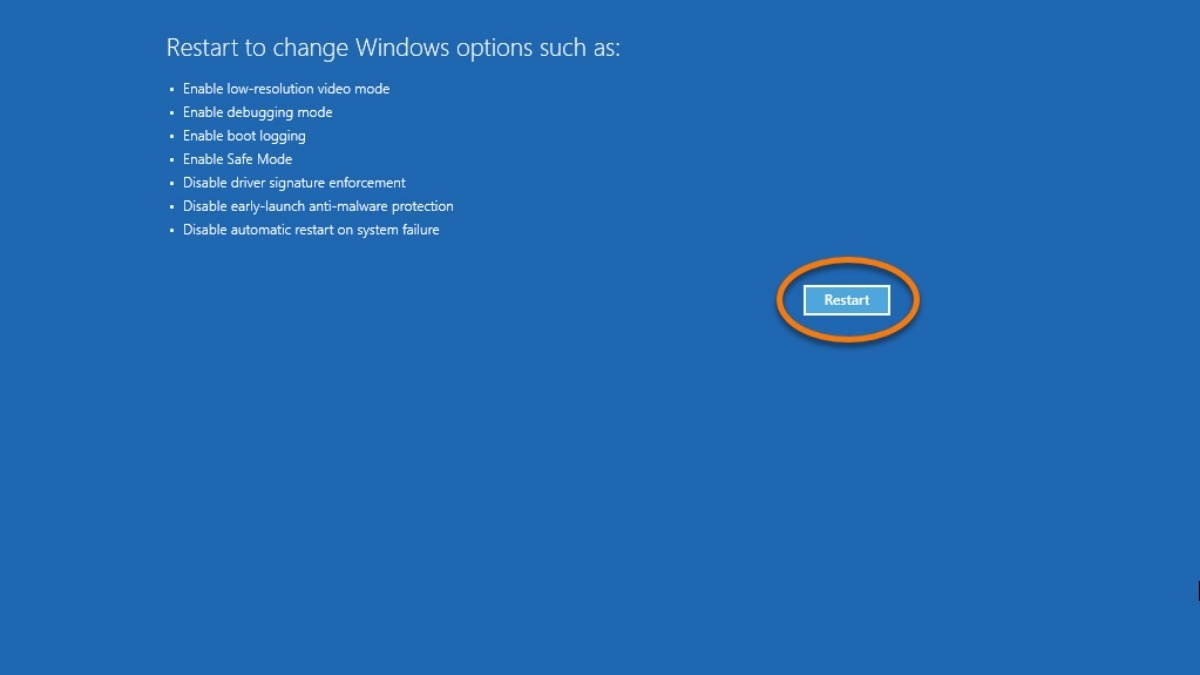 Click vào Restart