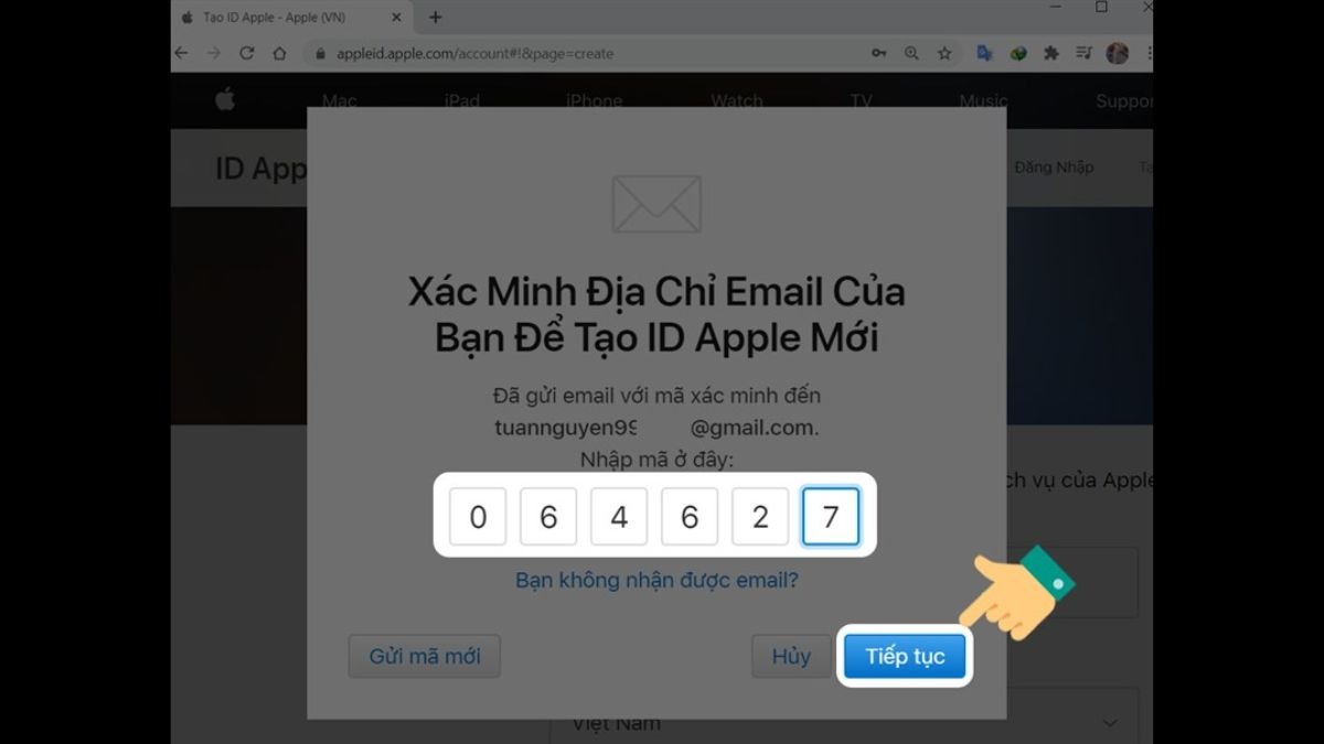 Bạn xác minh lại địa chỉ Email