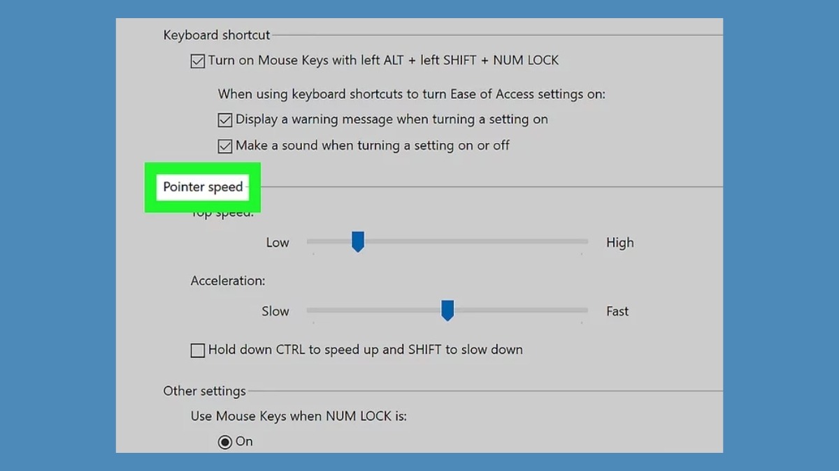 Sử dụng Tab và phím mũi tên để điều chỉnh Top Speed