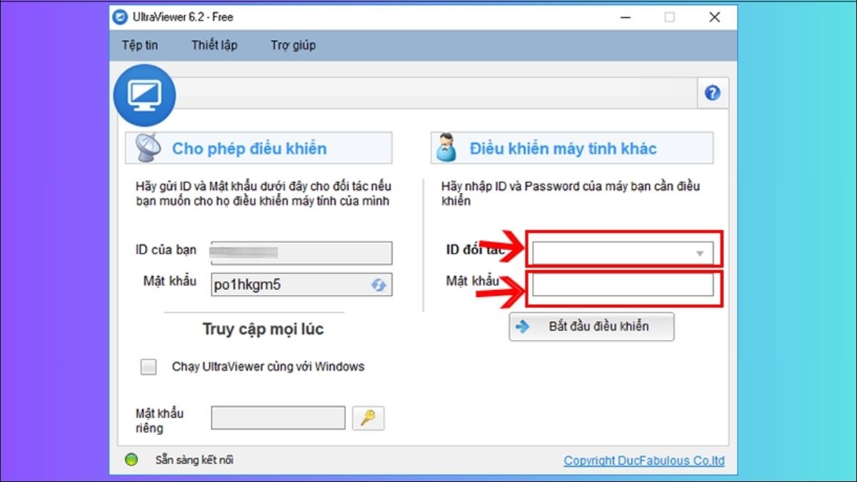 Để điều khiển máy tính từ xa, bạn cần cung cấp ID và mật khẩu của máy đó cho người hỗ trợ