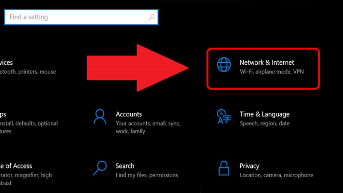 Nhấp vào Network & Internet