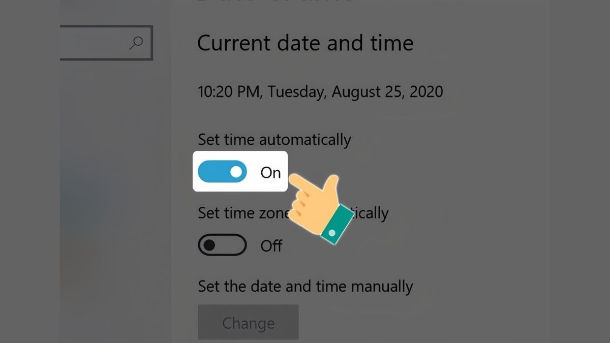 Bật tùy chọn Set time automatically