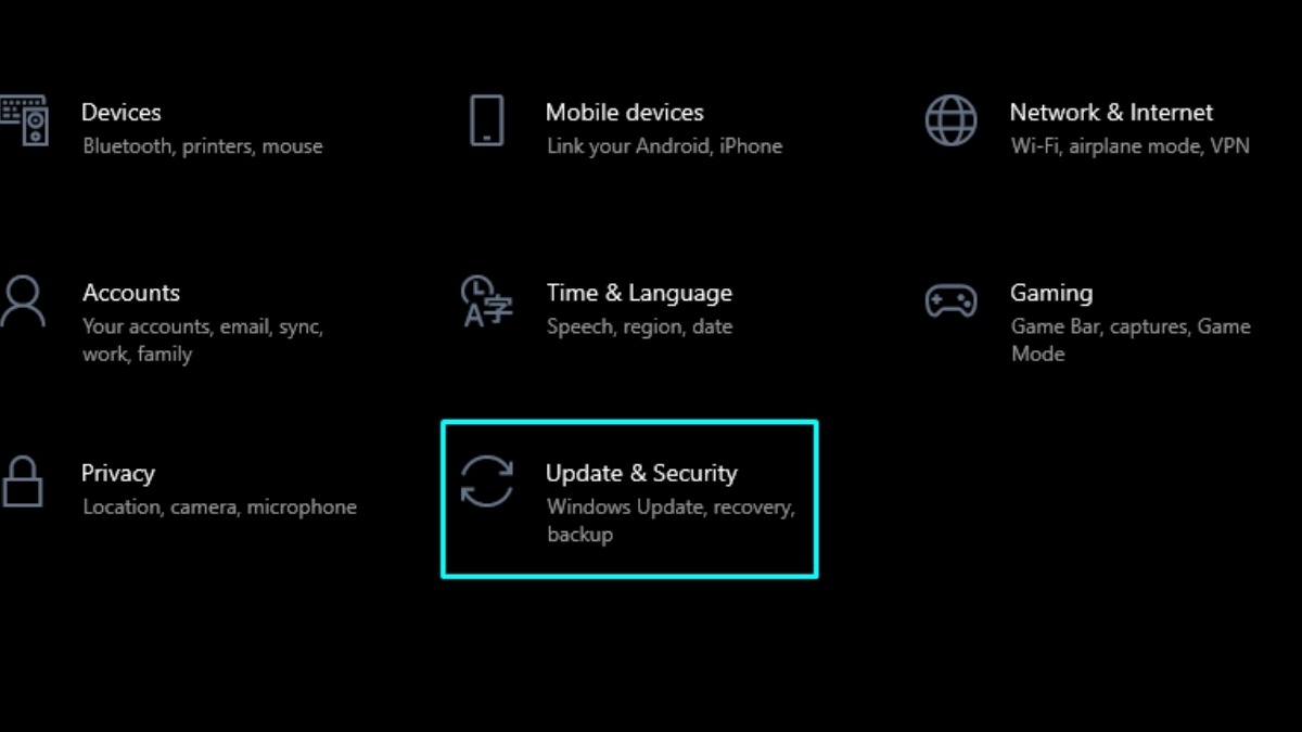Chọn Update & Security