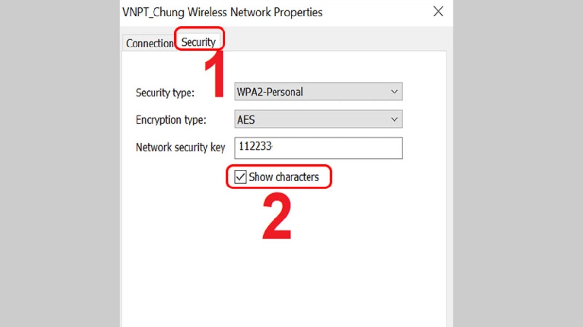 Trong cửa sổ Wireless Properties, chuyển sang tab Security