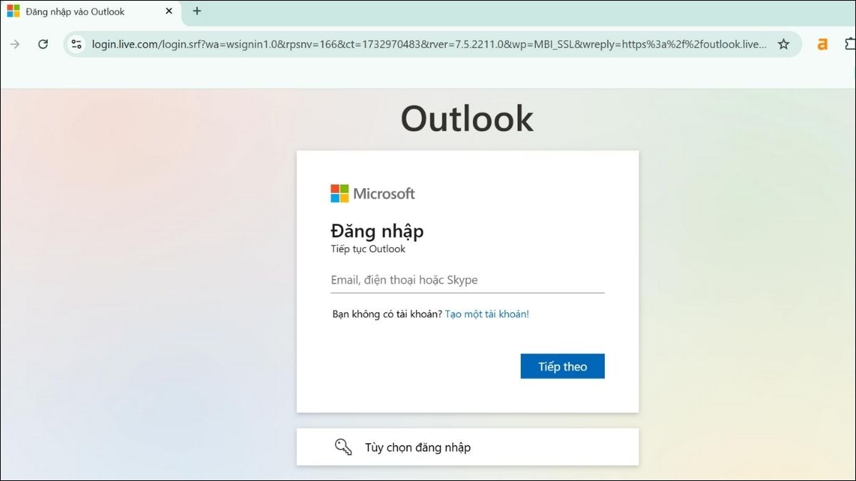 Để đăng nhập vào Outlook.com, bạn chỉ cần một tài khoản Microsoft