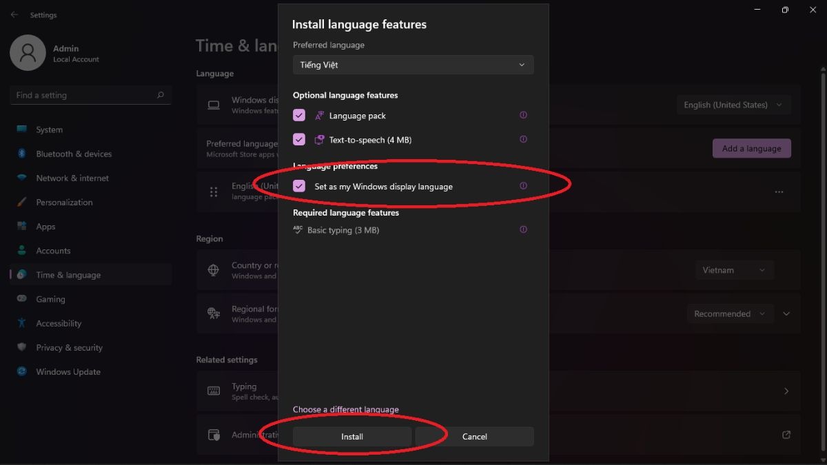 Cuối cùng chọn Install