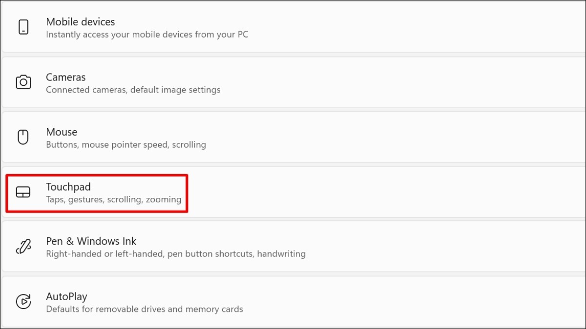 Chọn Touchpad