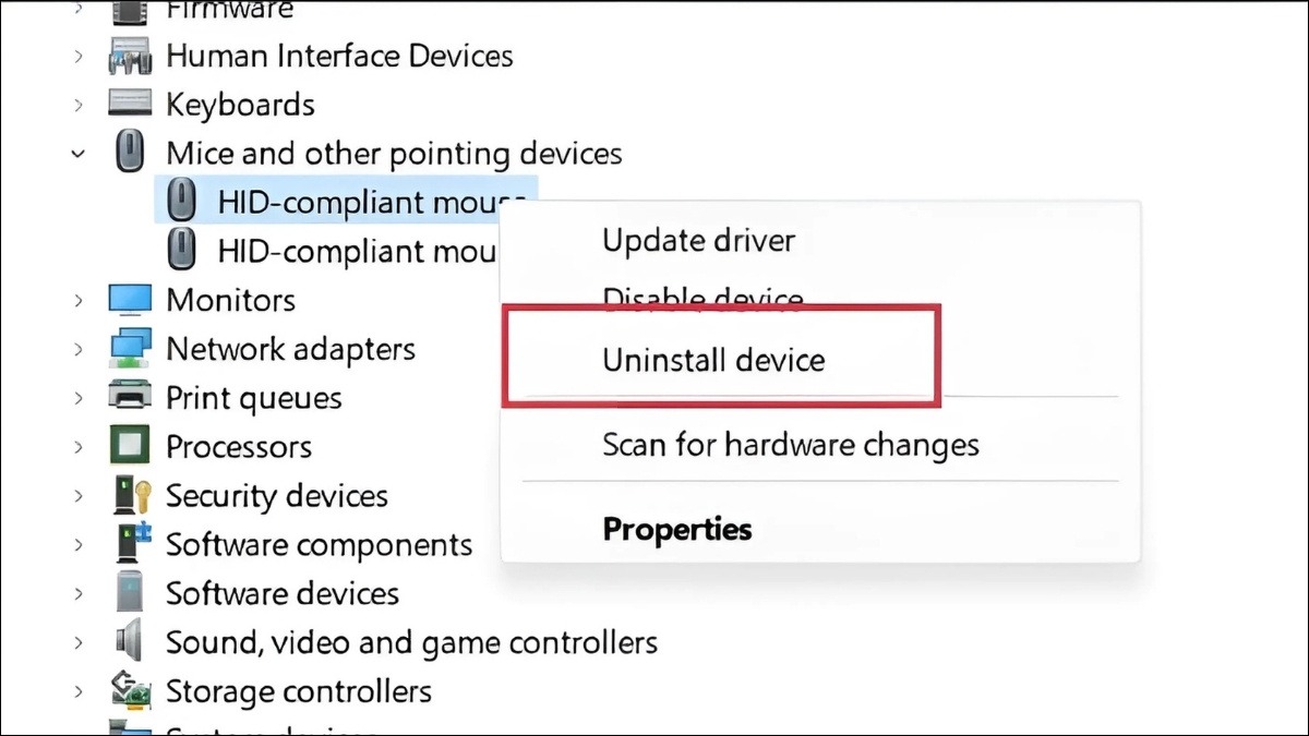 Chọn Uninstall device