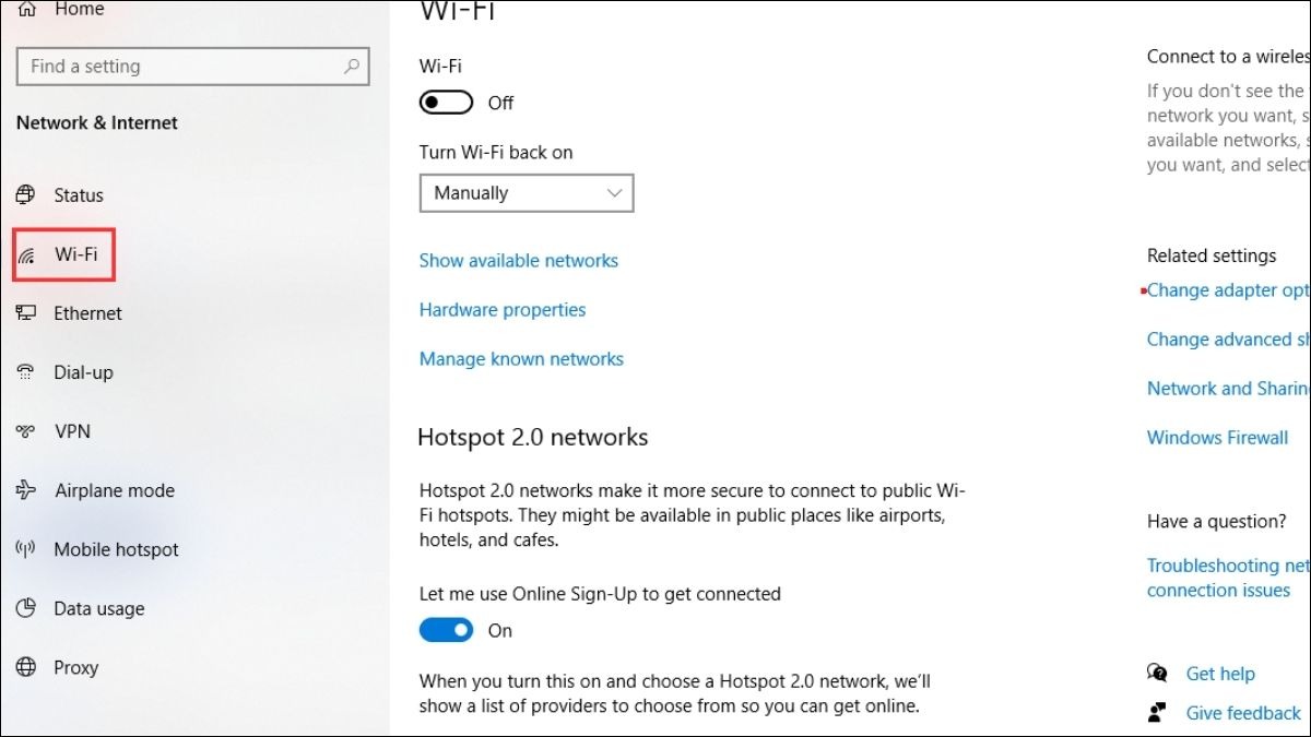 Nhấn vào mục WiFi